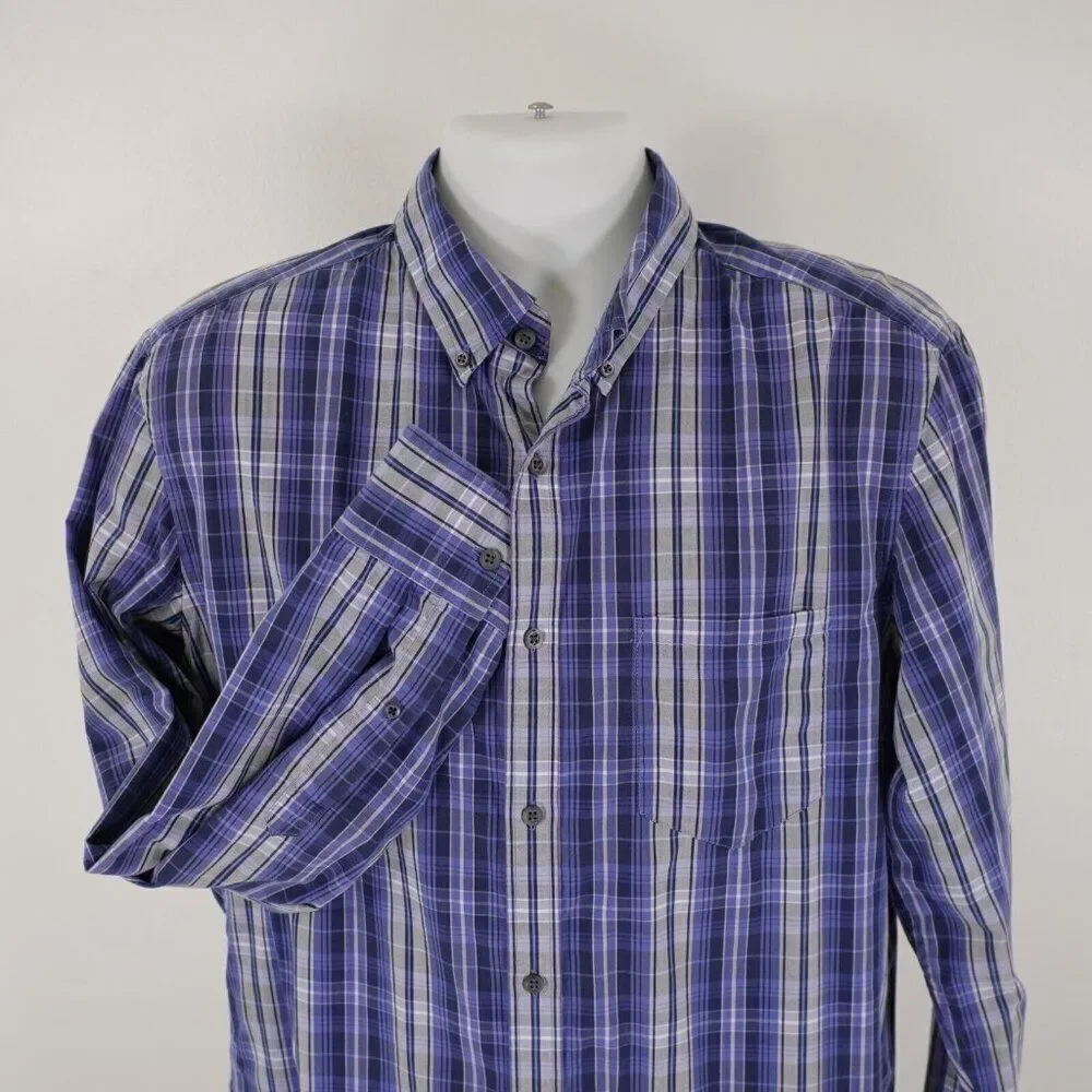 Banana Republic Blue‎ Plaid Pocket Collared Button Down Large 16-16.5 Cotton